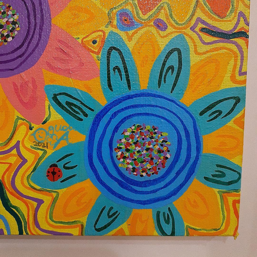 アキコひまわり　フンダッド・バッサー風　画家　小楠アキコ作品　F4号　額付き