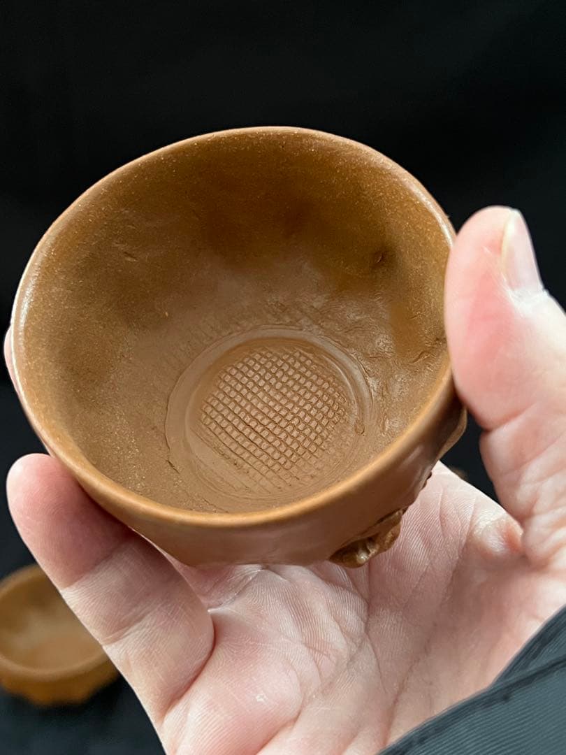 田島万古焼 勝三窯 田嶋勝三 手捻り 蛙と梅 茶道具 湯呑 茶器 陶芸