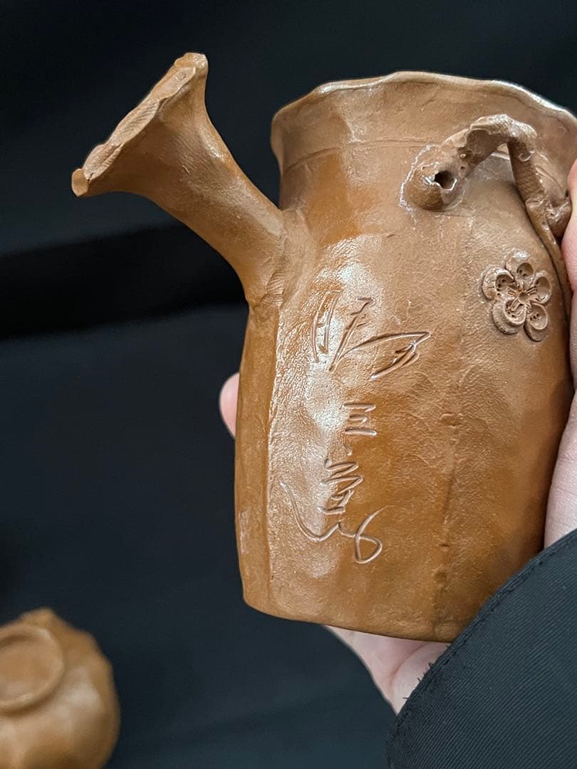 田島万古焼 勝三窯 田嶋勝三 手捻り 蛙と梅 茶道具 湯呑 茶器 陶芸