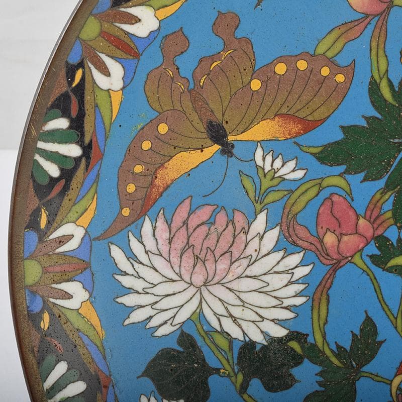 中国 古七宝琺瑯彩 七宝焼 安藤七宝店 盤 皿 2点 時代箱付 M R9532B