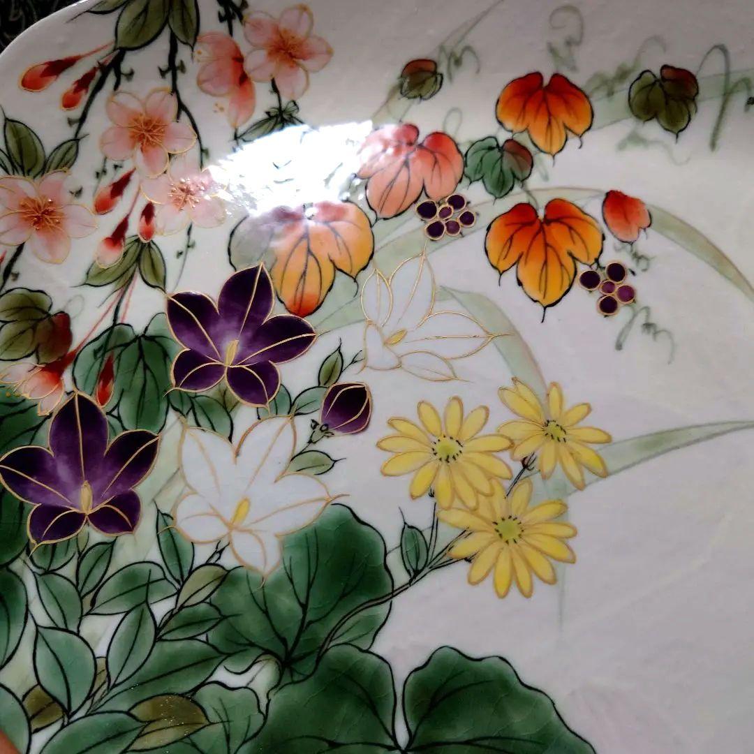 京焼 陶葊 31cm✕21cm 桜 山葡萄 桔梗 石蕗の花 楕円 皿 飾皿