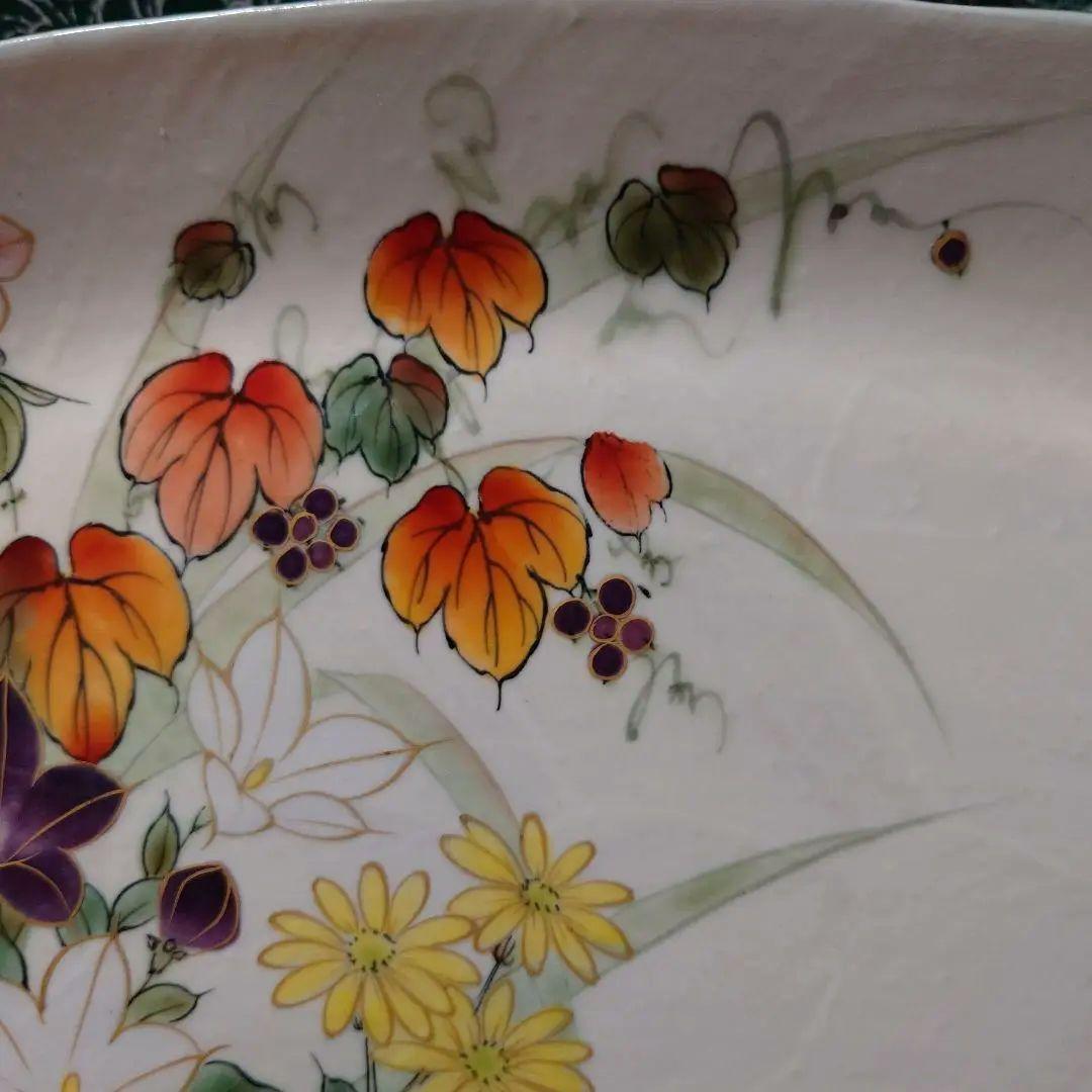 京焼 陶葊 31cm✕21cm 桜 山葡萄 桔梗 石蕗の花 楕円 皿 飾皿
