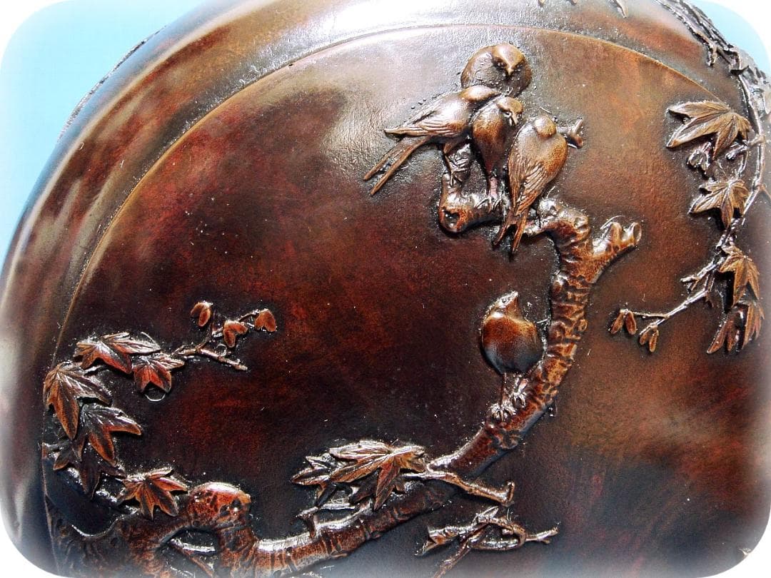 603『唐銅 竹に雀 花瓶 箱付き』 /骨董品 古美術 古玩 アンティーク