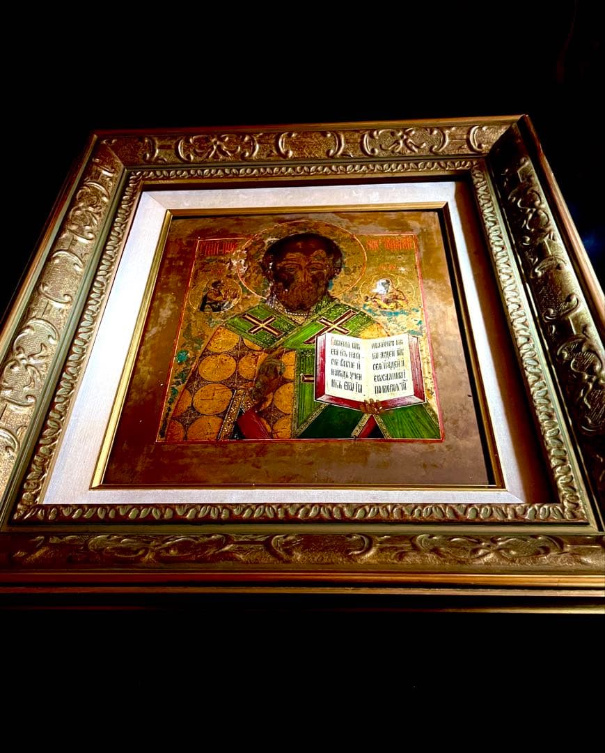 【真作保証】イコン 聖ニコラウス肖像 ロシア正教 宗教画 キリスト 聖母 中世