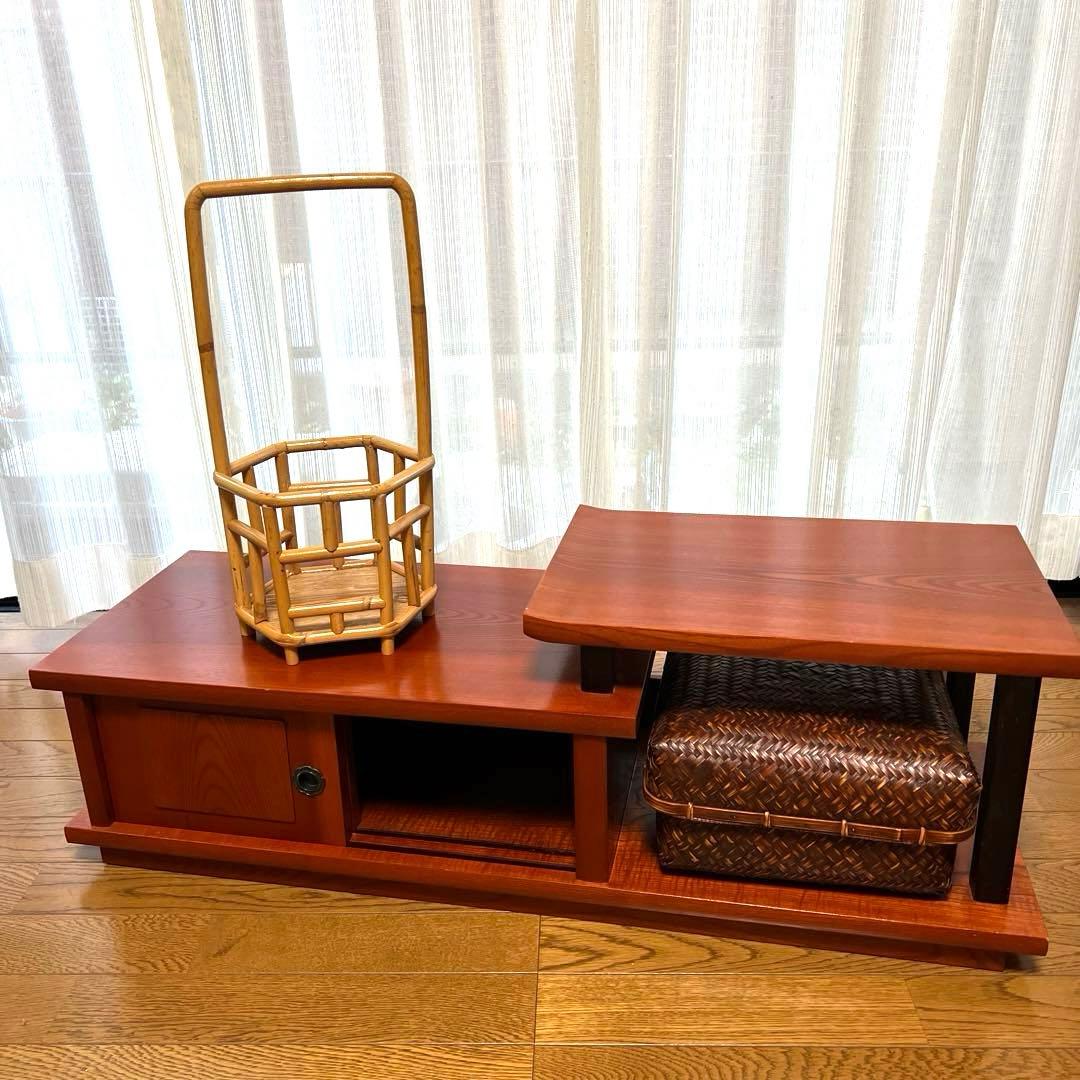 床の間 飾り棚 昭和レトロテレビ台 和風棚 (ケヤキ色)