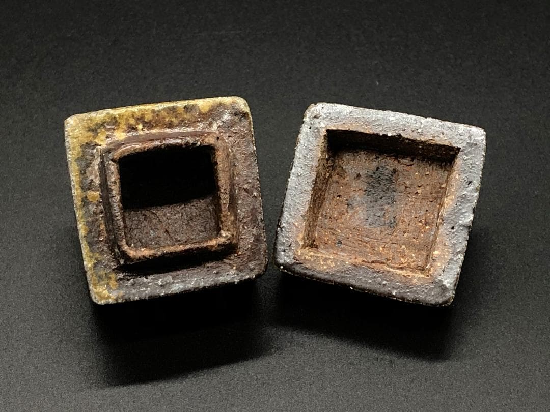 【 織部・瀬戸 合子/香合 】　蓋裏銘　蔵出骨董