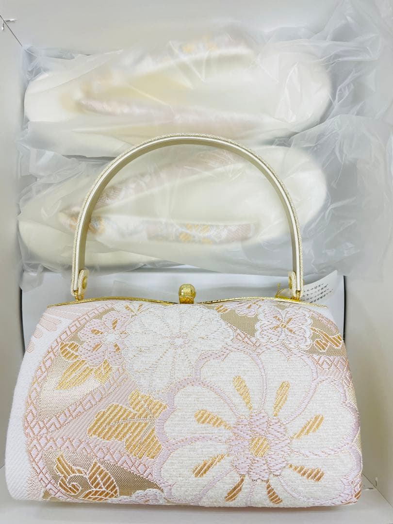 花柄刺繍 和装用バッグ 草履セット