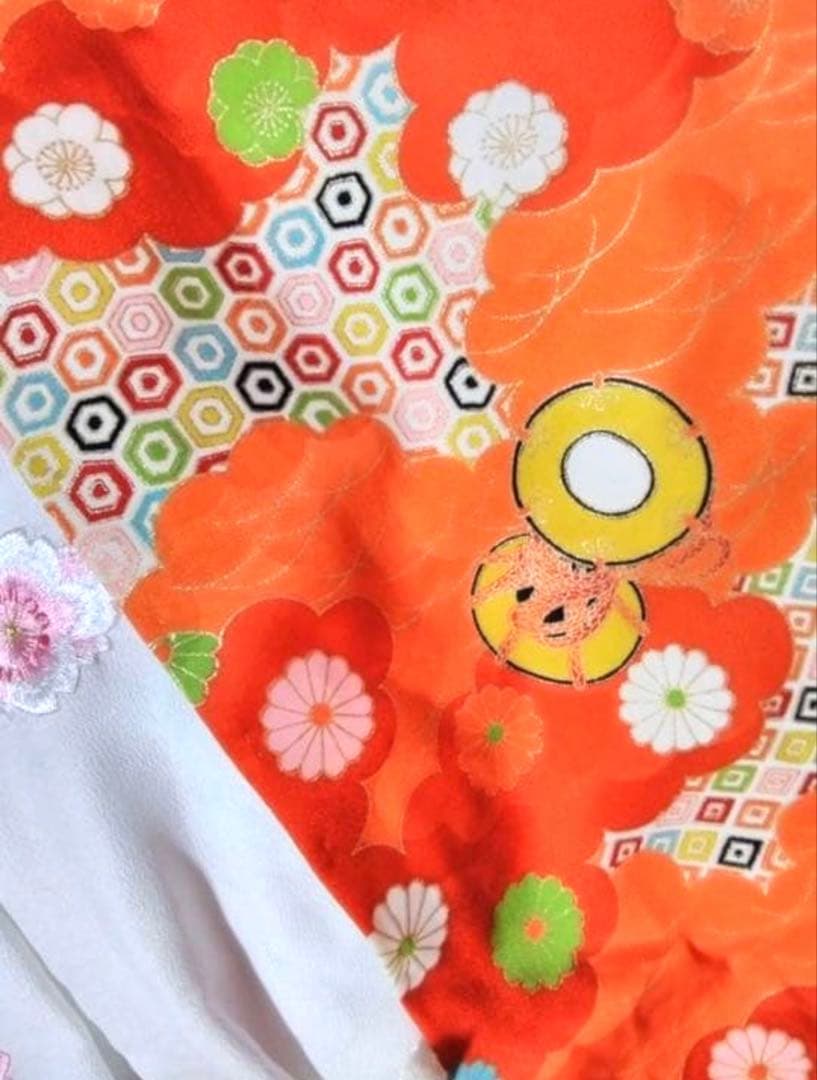 753 お宮参り　3歳向け・絹交織・アンティーク着物とお被布セット