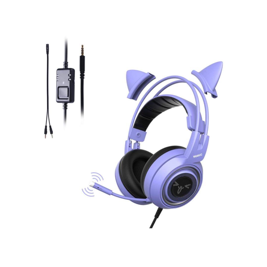 ゲーミングヘッドセット 猫耳ヘッドホン 3.5mm マイク付き有線