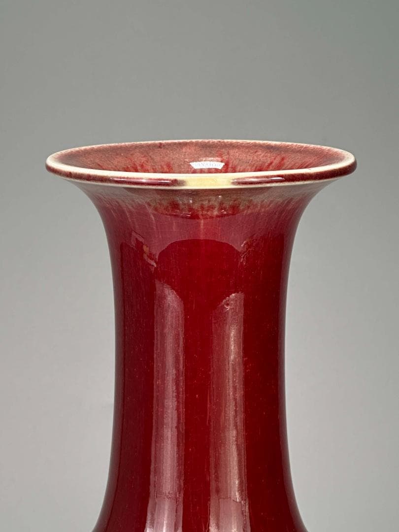 中国美術　中国景徳鎮製 　在銘　辰砂大花瓶　紅釉賞瓶　花入花器　華道具　時代物