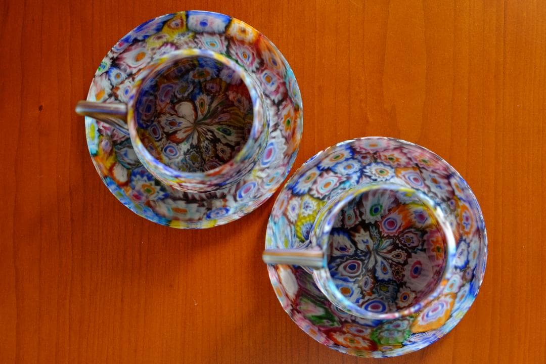 ベネチアンガラス アンティーク カップ＆ソーサー ガラス ムラノ 江波