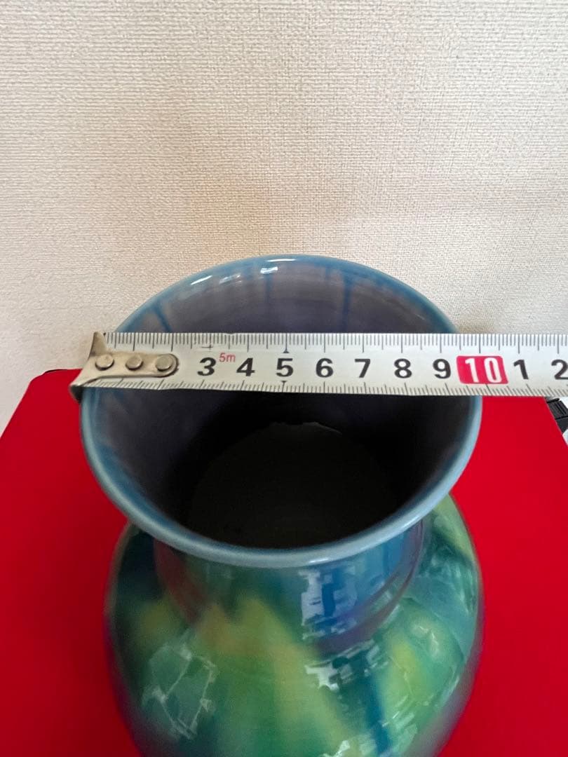 人間国宝 三代 徳田八十吉（正彦銘）碧明釉 花入 高さ 約23.5㎝ T213