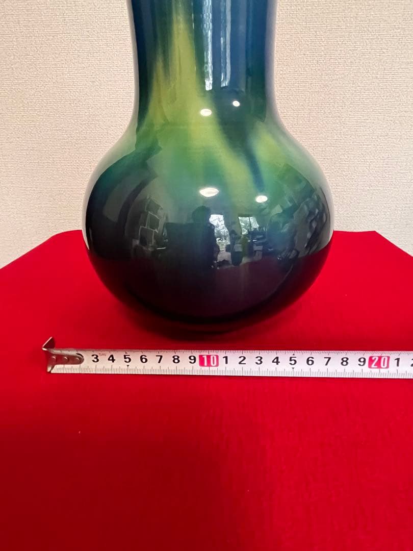 人間国宝 三代 徳田八十吉（正彦銘）碧明釉 花入 高さ 約23.5㎝ T213