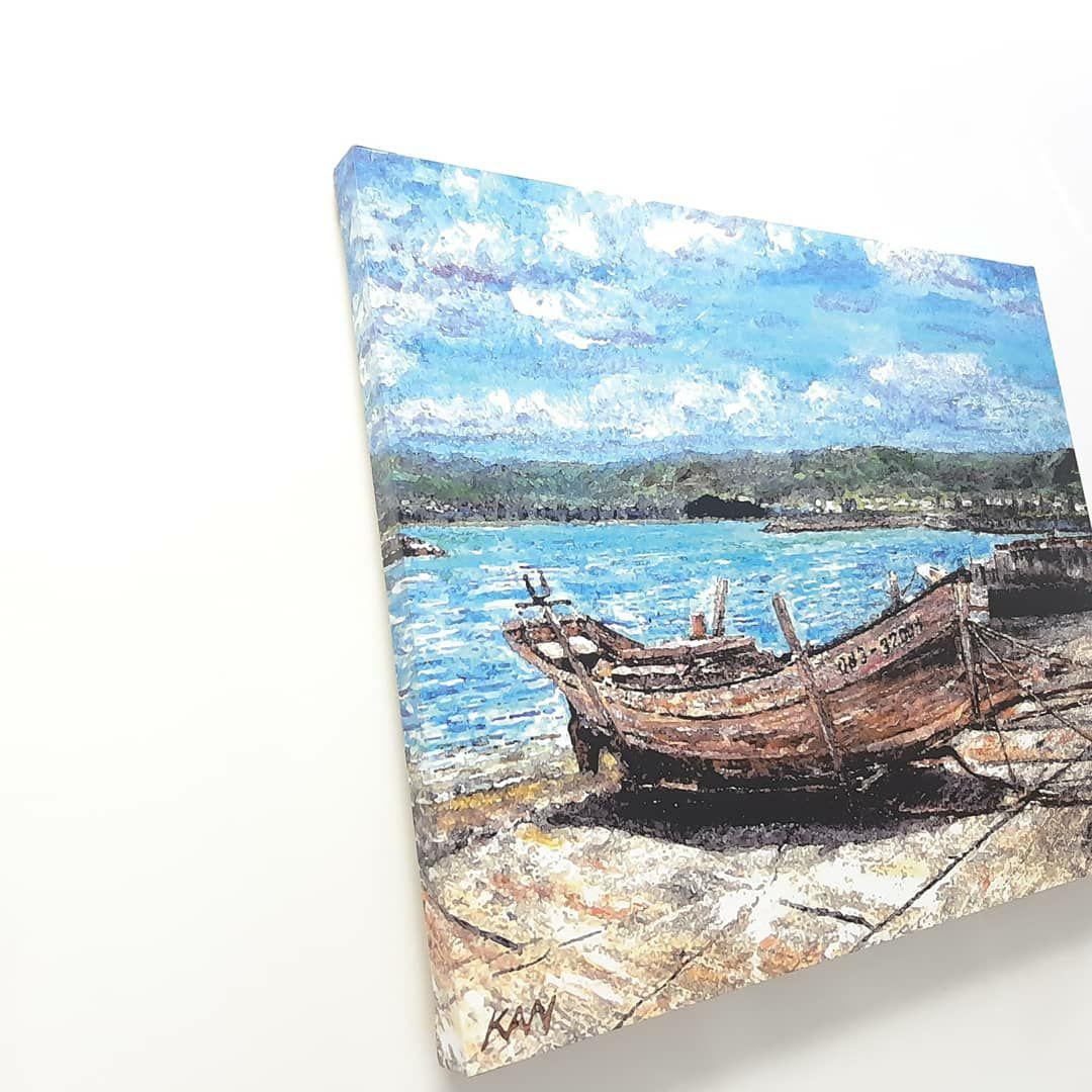 絵画　知念村の漁港