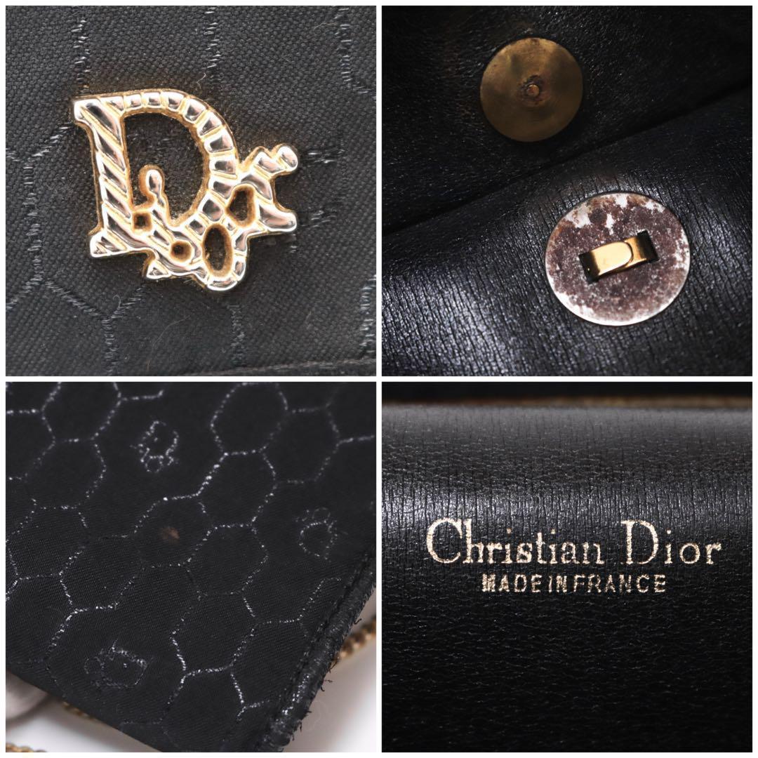 【美品】Dior ディオール ハニカム チェーンショルダー トロッター ブラック