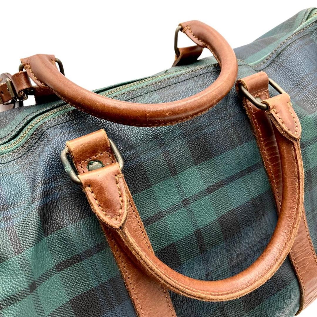 美品】 ポロラルフローレン ボストンバッグ PVC チェック柄 緑 旅行 美