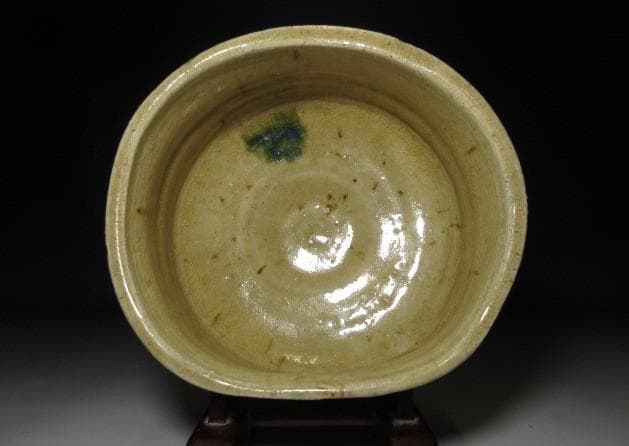 加藤唐九郎 黄瀬戸 茶碗「松影」／東大寺管長 書付／塗二重箱 共布 仕覆