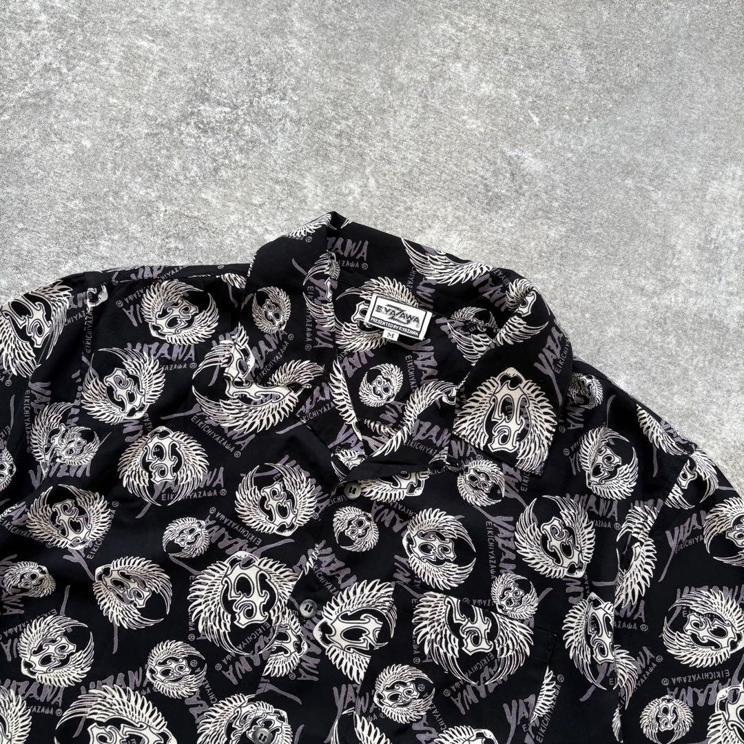 E.YAZAWA】 矢沢永吉 アロハシャツ オープンカラー レーヨン ブラック