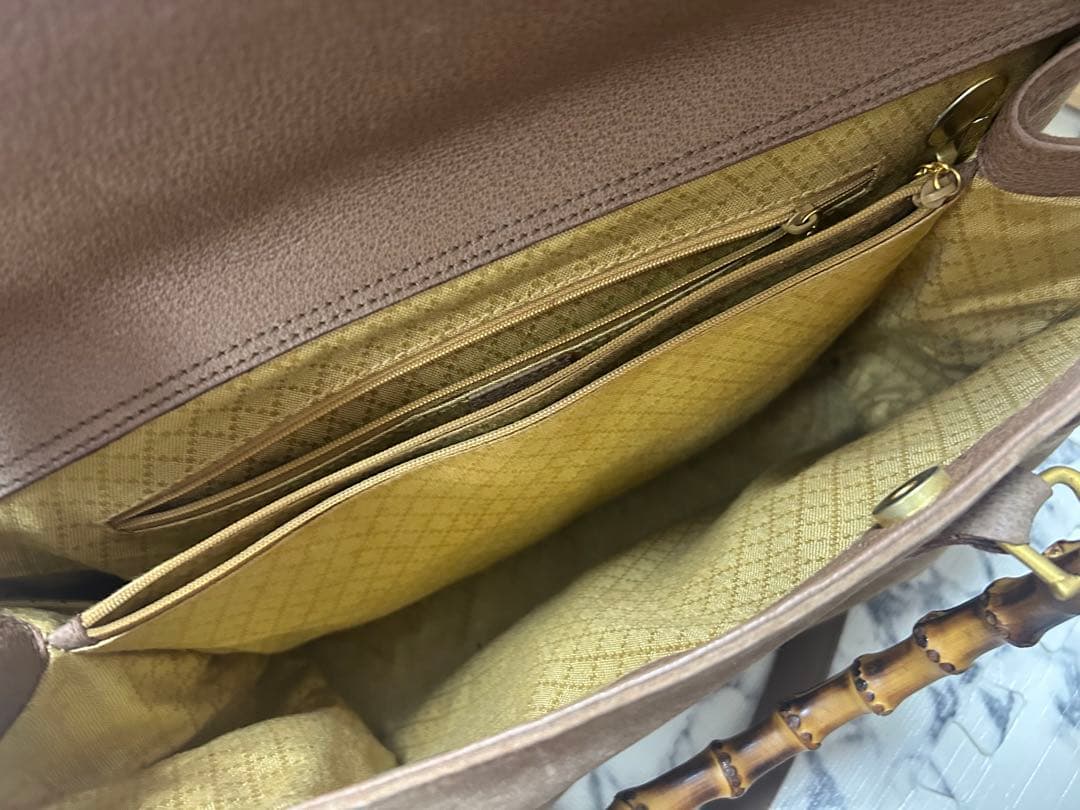 GUCCI　バンブーハンドルモスグリーン スエード レザートートバッグ