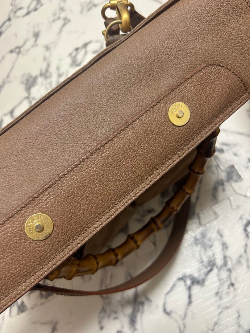 GUCCI　バンブーハンドルモスグリーン スエード レザートートバッグ