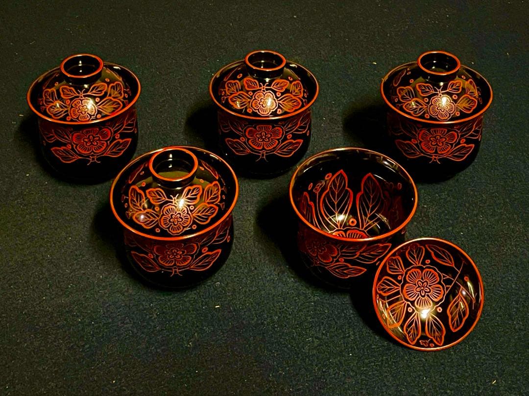 美品】「母」輪島塗 吉野図 懐石道具 [梅應] 揃い 塗箱 茶懐石 茶道具