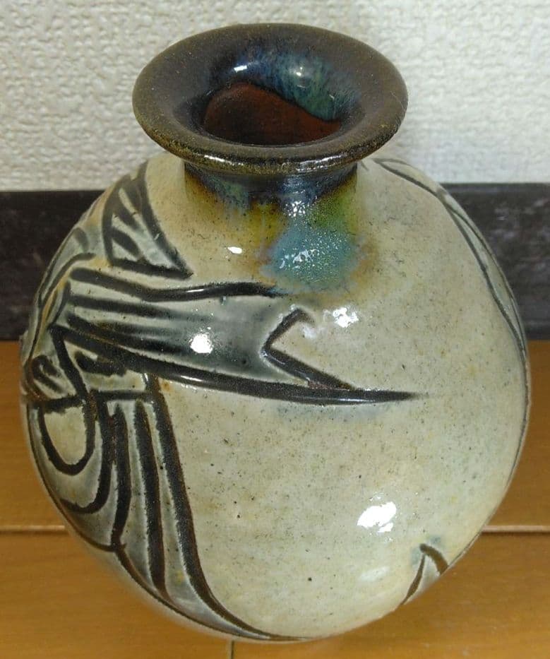 人間国宝 金城次郎 壷屋焼 花瓶 栞 共箱 壺屋焼 やちむん 珍品上作花瓶 美品