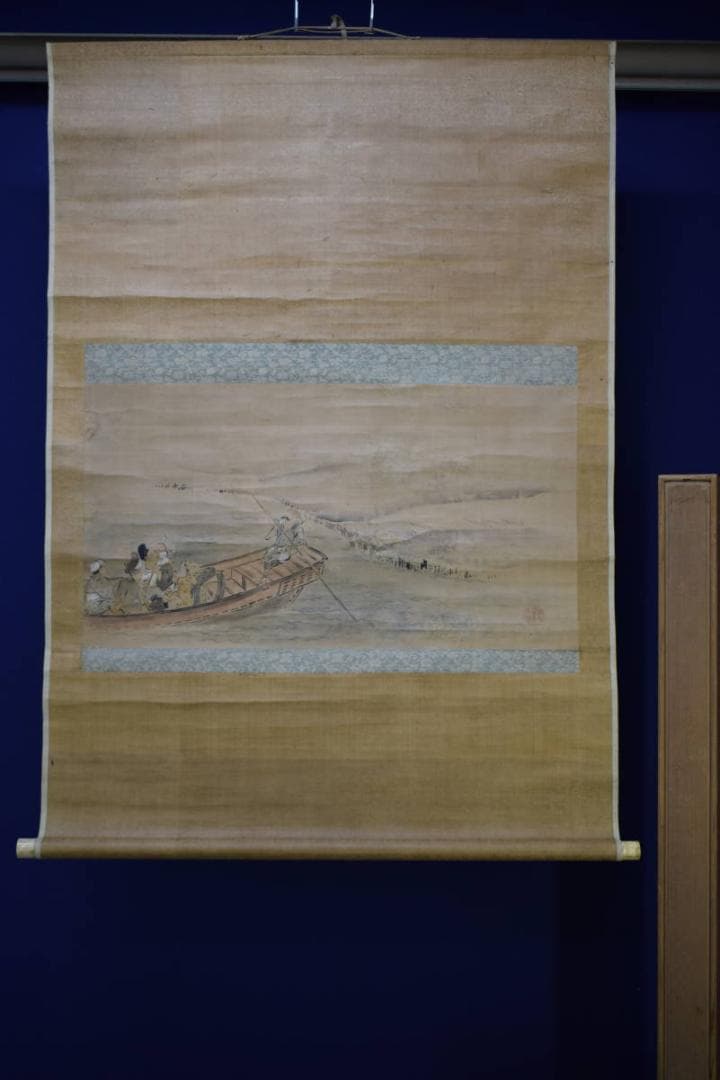 真作/英一蝶/舟人物図/船頭図/大幅/布袋屋掛軸HH-972