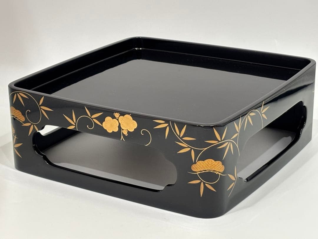 輪島塗 重箱 4段重 重台 鳳凰の袱紗 風呂敷付き 松竹梅金箔装飾 輪島塗