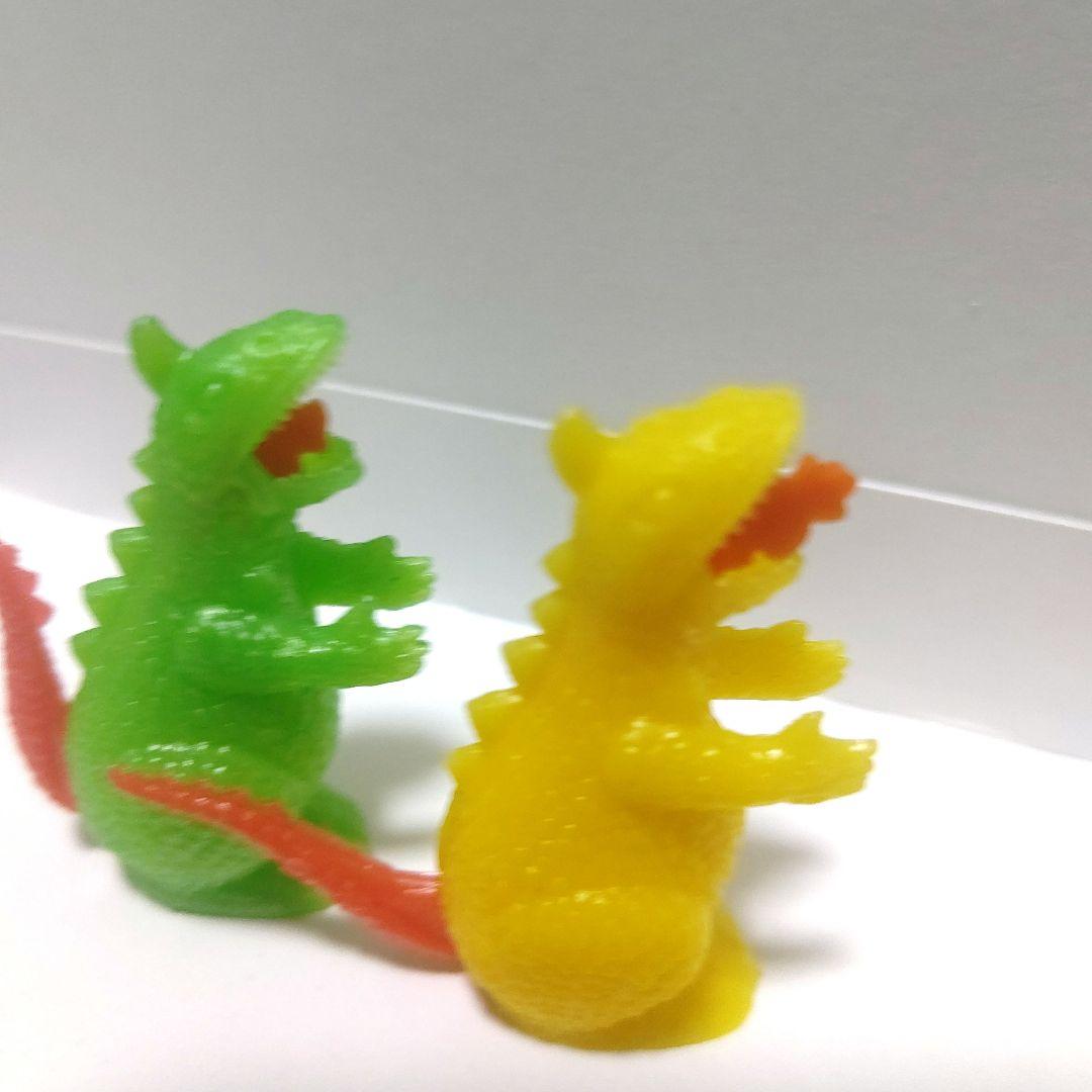 グリコ おまけ ゴジラ 火吹き 二体(黄-緑)昭和レトロ ヴィンテージ 希少品