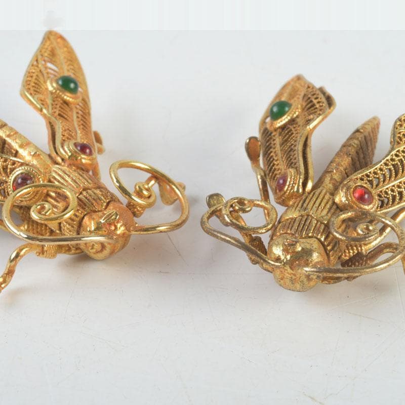 古銅鍍金 玉石装飾 蜻蛉など 昆虫 置物 4点まとめて V 9552