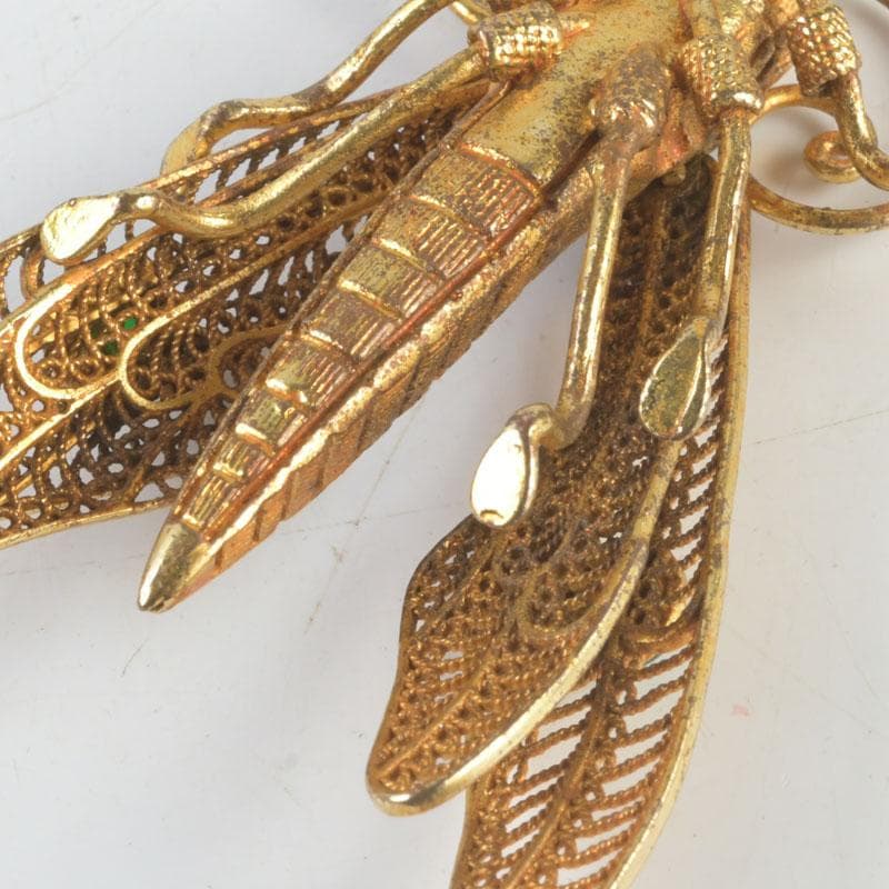 古銅鍍金 玉石装飾 蜻蛉など 昆虫 置物 4点まとめて V 9552