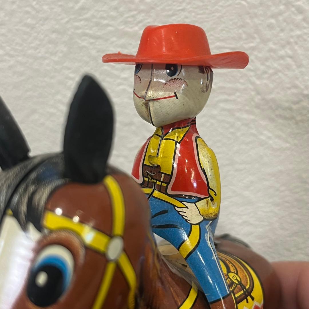 昭和レトロ ブリキ製 カウボーイ ゼンマイ トイ ビンテージ 馬のおもちゃ