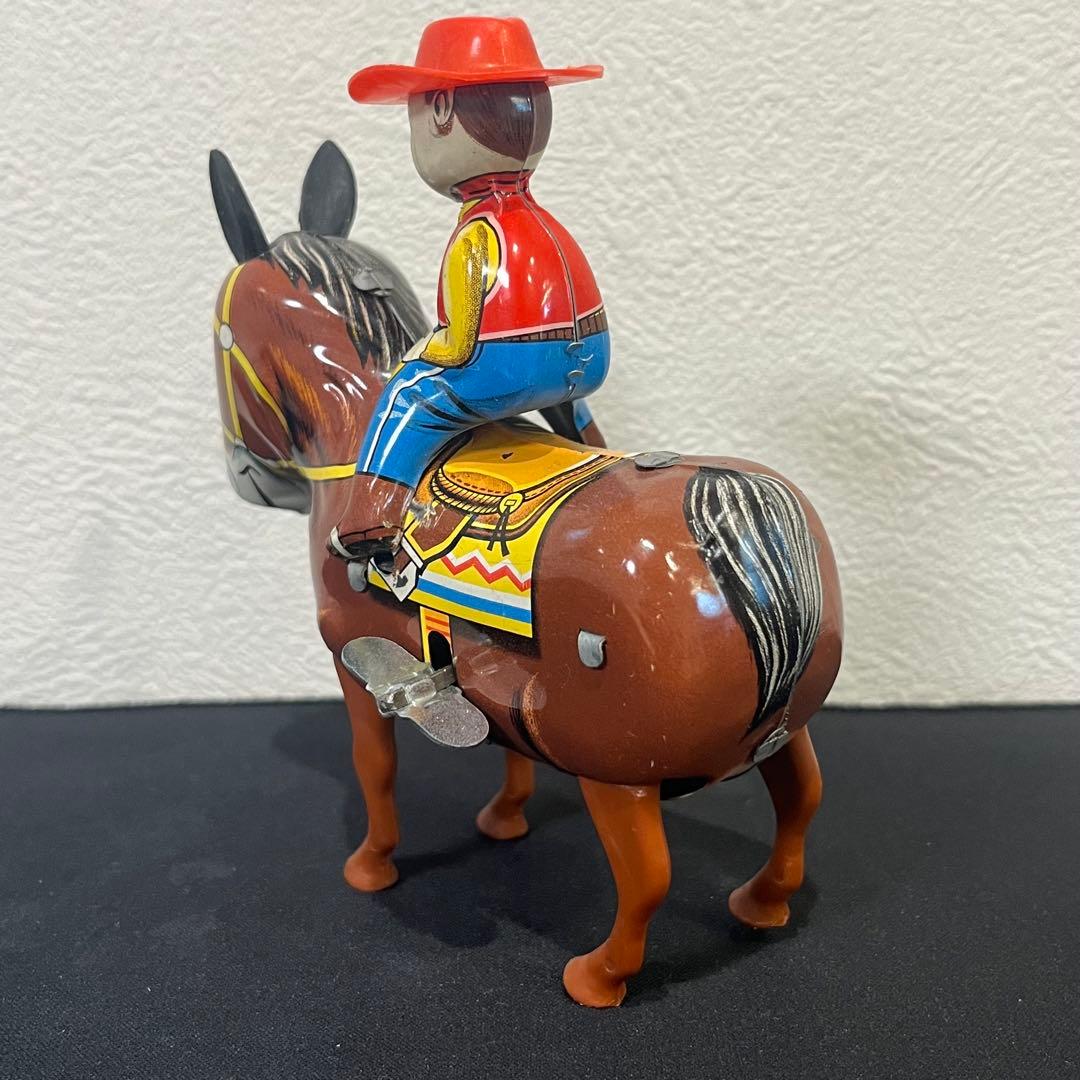 昭和レトロ ブリキ製 カウボーイ ゼンマイ トイ ビンテージ 馬のおもちゃ