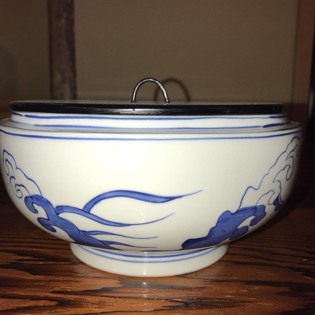 茶道具 染付桜川水指 西村徳泉作