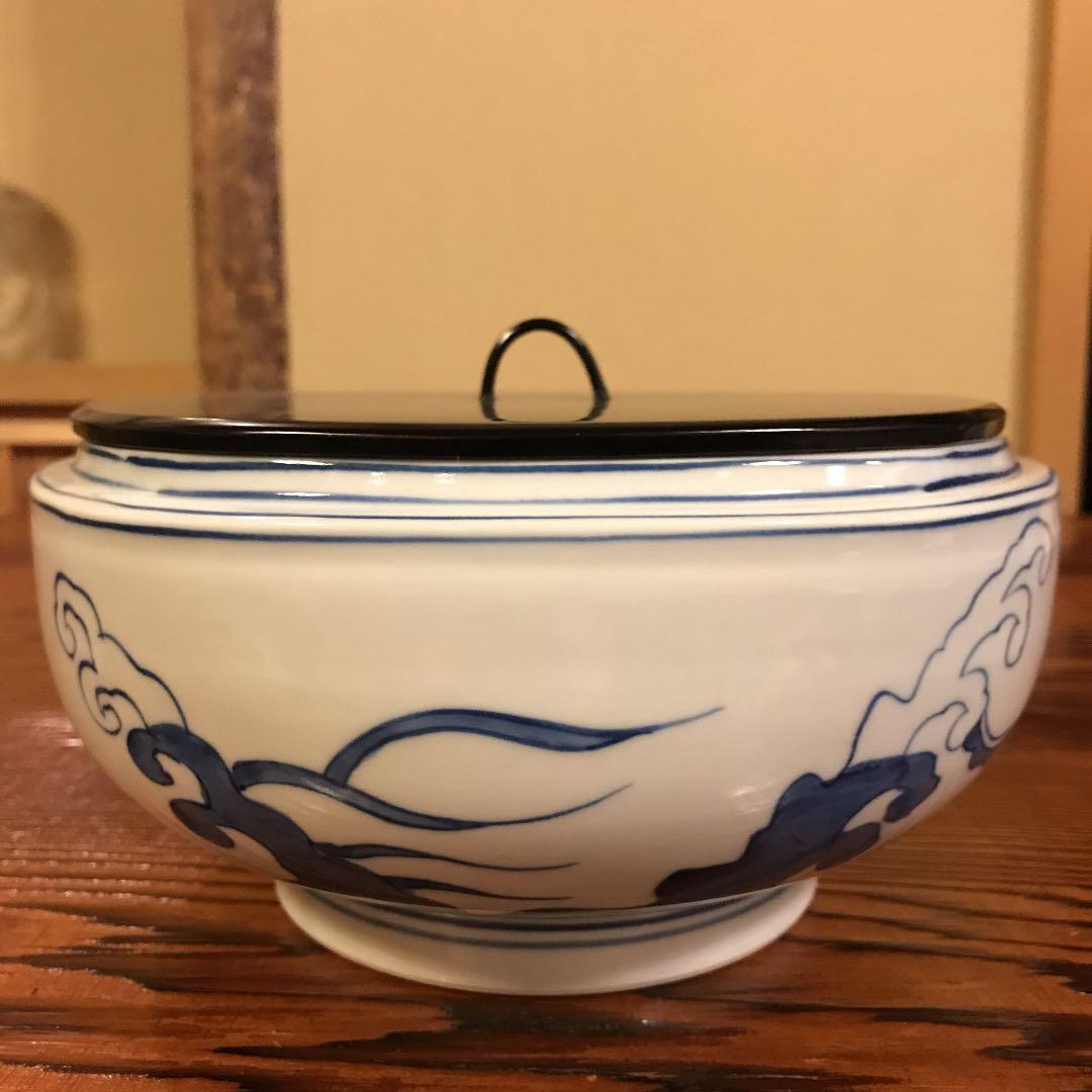 茶道具 染付桜川水指 西村徳泉作