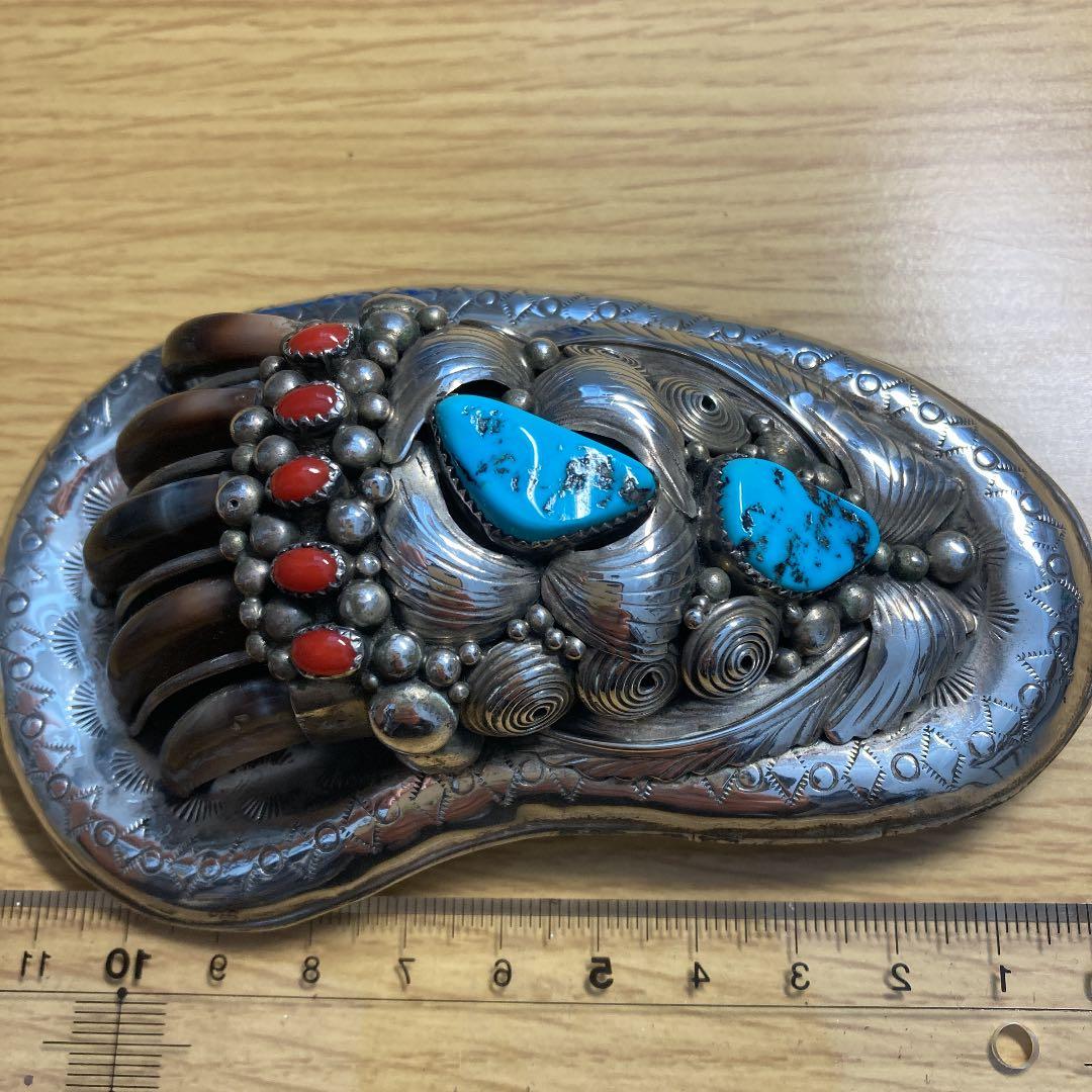 インディアンジュエリーターコイズベアクローバックル