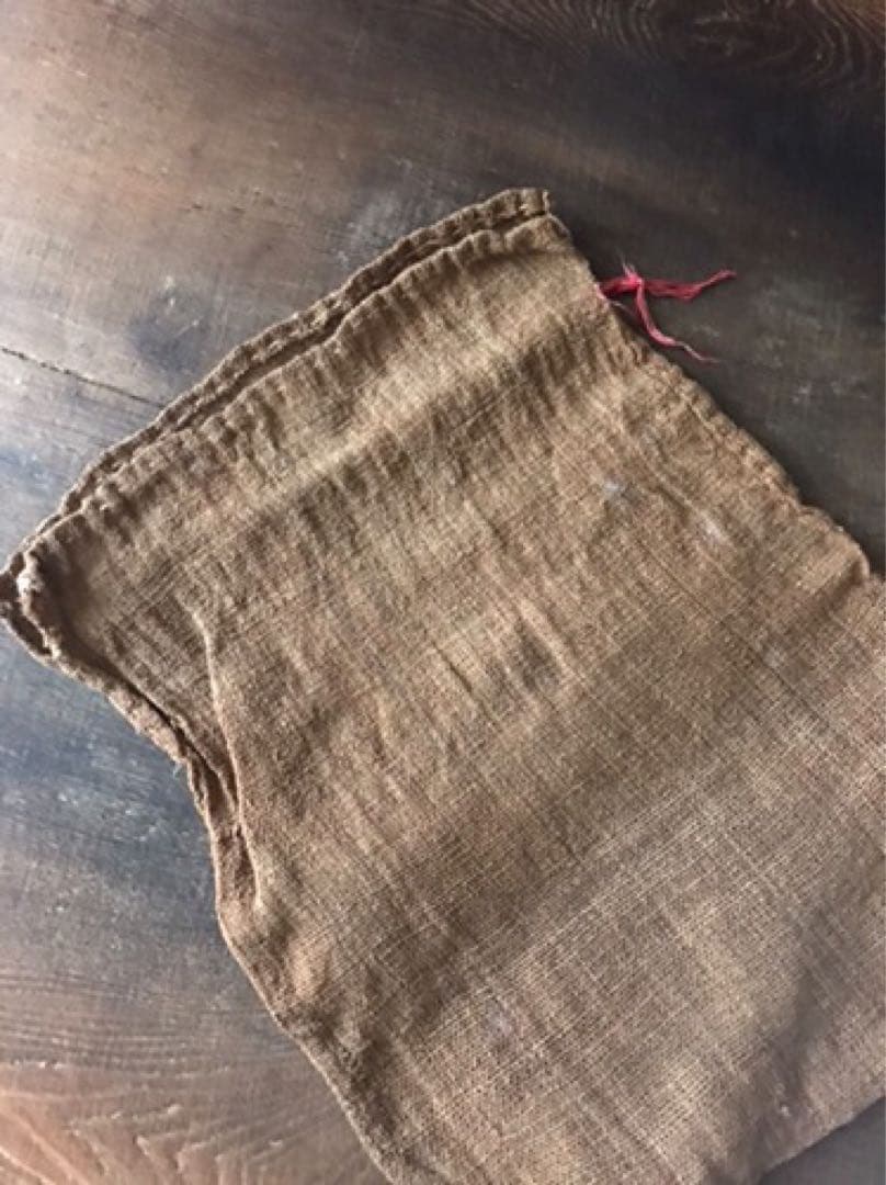 古シナ布　科布　襤褸 東北地方 大正時代 古袋 しな布　31cm x 39cm