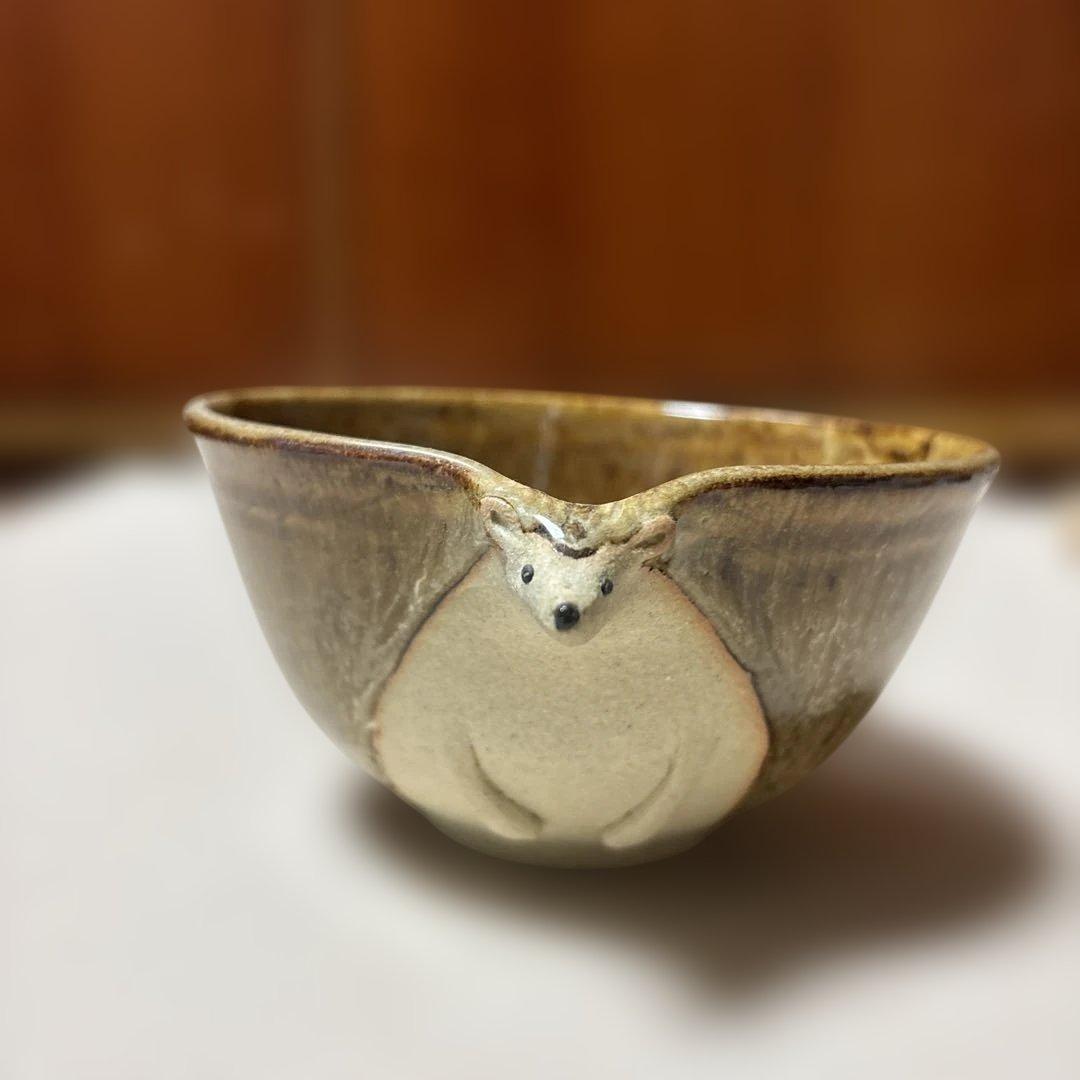 陶芸作家さん ハリネズミお茶碗と一輪挿し、動物オブジェなど