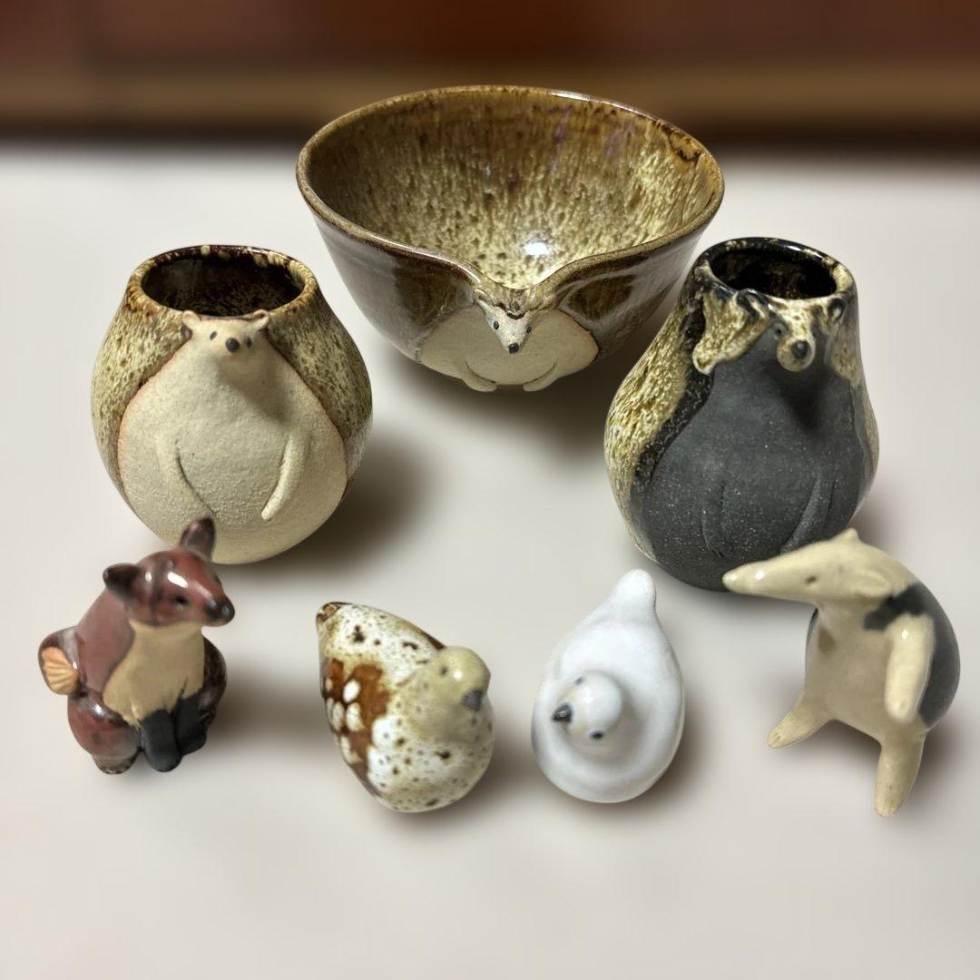 陶芸作家さん　ハリネズミお茶碗と一輪挿し、動物オブジェなど 陶芸作家さん ハリネズミお茶碗と一輪挿し、動物オブジェなど