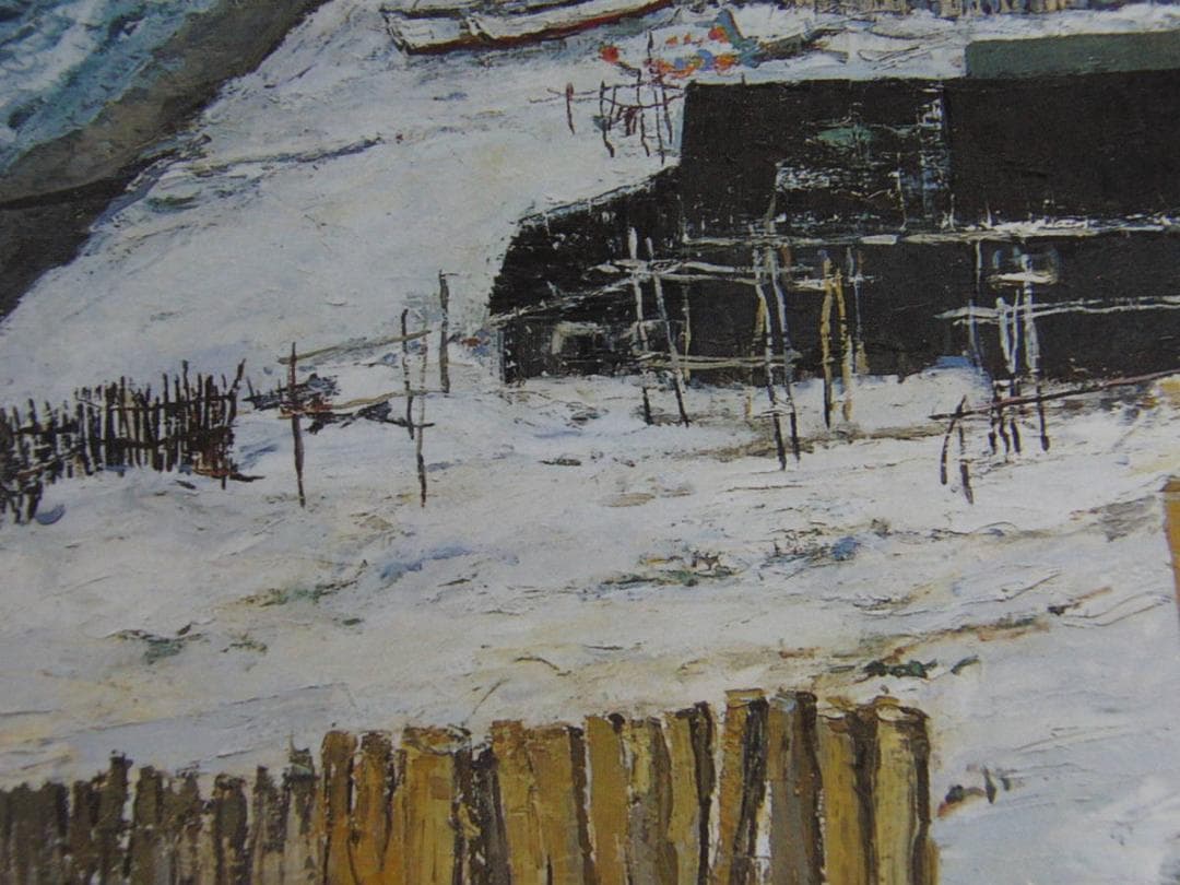 吹野芳忠、【北の漁村】、希少な額装用画集より、状態良好、新品額 額装付