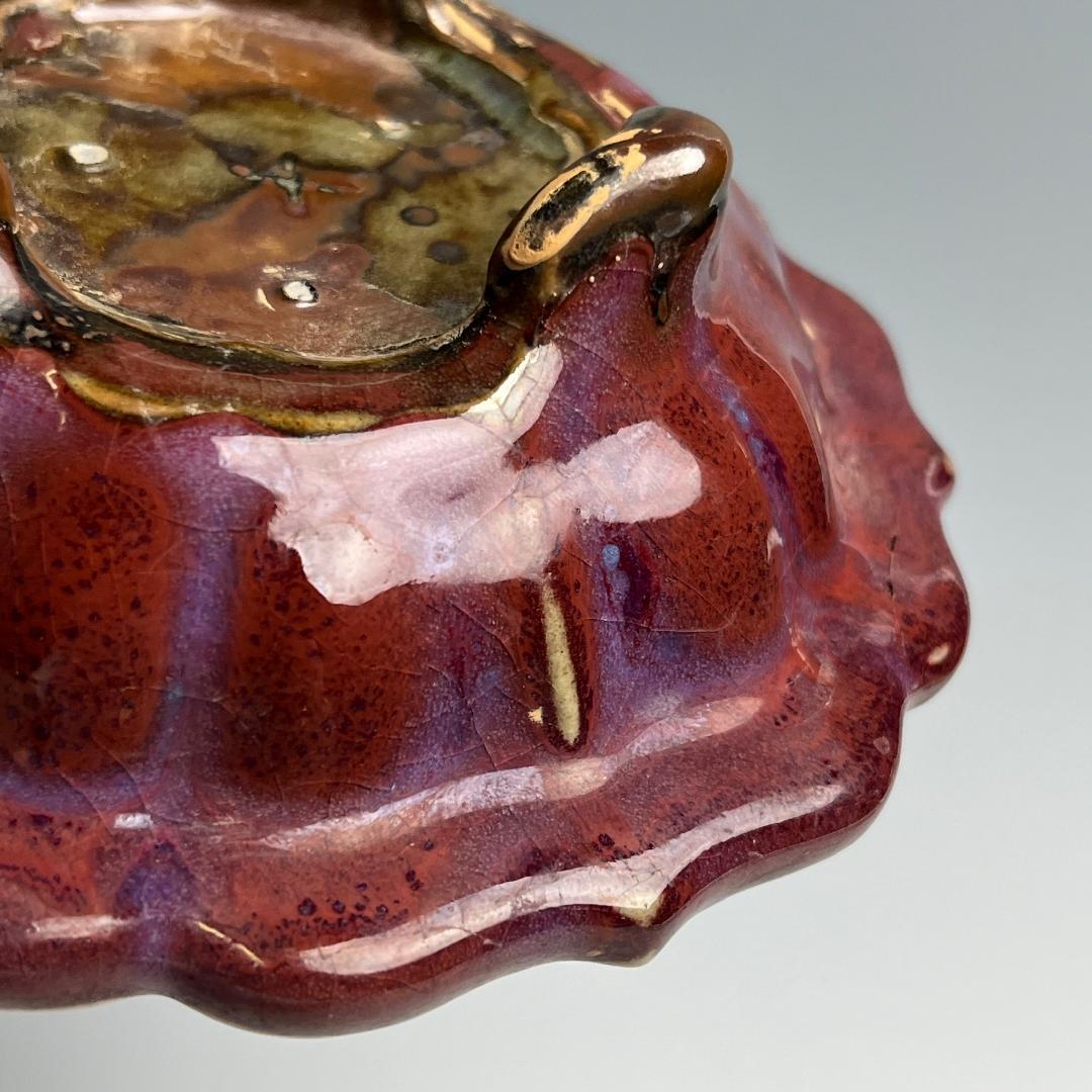 鈞窯 玫瑰紫釉陵花鼓釘三足洗 款 唐物 中国古玩 中国