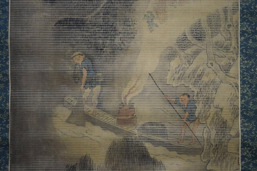 模写/謝寅/与謝蕪村/山水漁夫図/布袋屋掛軸HF-762