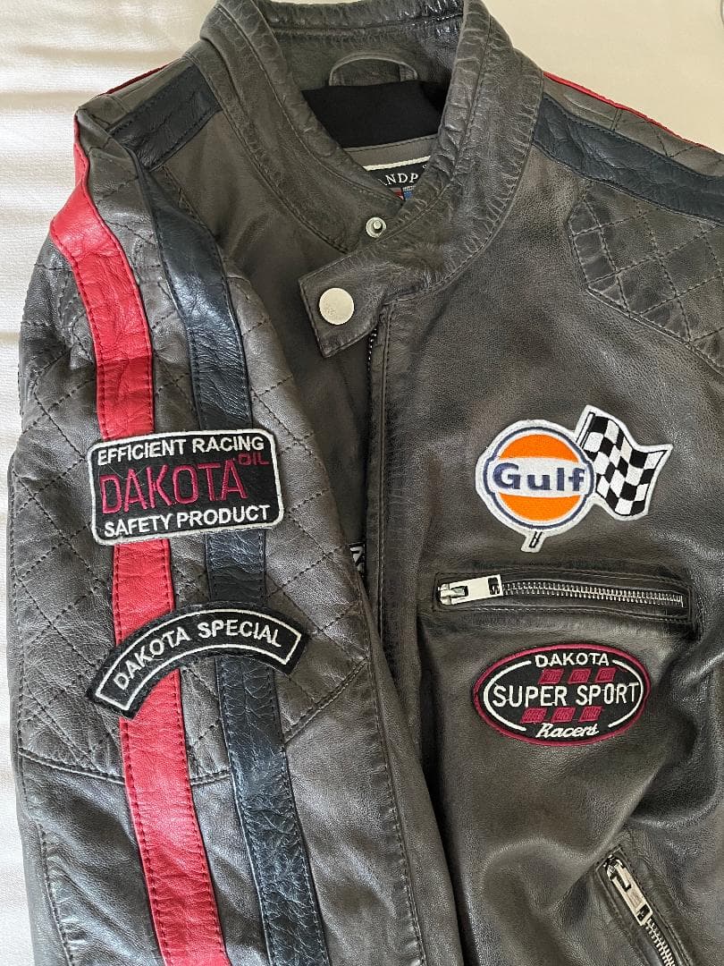 DAKOTA/GULF レザージャケット レーシングストライプ付き