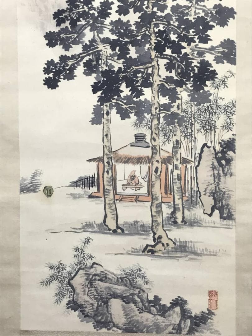 【真作】秦金石/渓山幽居図/山水図/幽居図/掛軸/名家伝来/AC-84