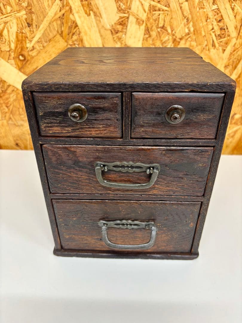 ヴィンテージ 小引き出し 4杯 ネームプレート付 白木 抽斗 収納箱 レトロ