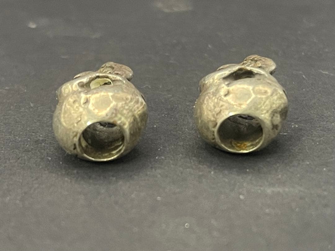 シルバー925製　シングルスカルビーズ　2個セット　ビンテージ　ハッピースカル