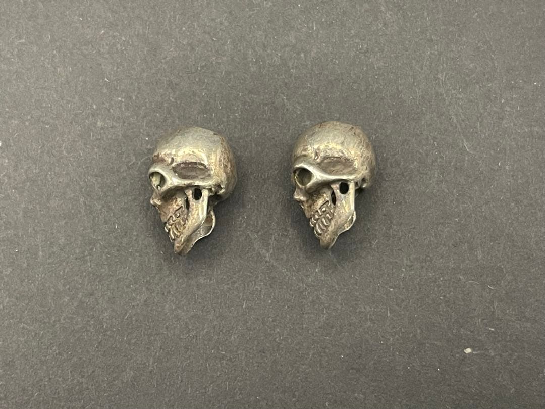 シルバー925製　シングルスカルビーズ　2個セット　ビンテージ　ハッピースカル