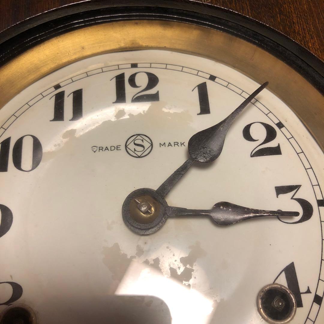 木製掛時計 振り子付き　ゼンマイ式