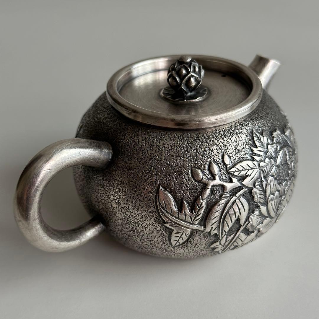 M*a様 銀製 茶器 茶道具 急須 足銀999 牡丹 金属工芸