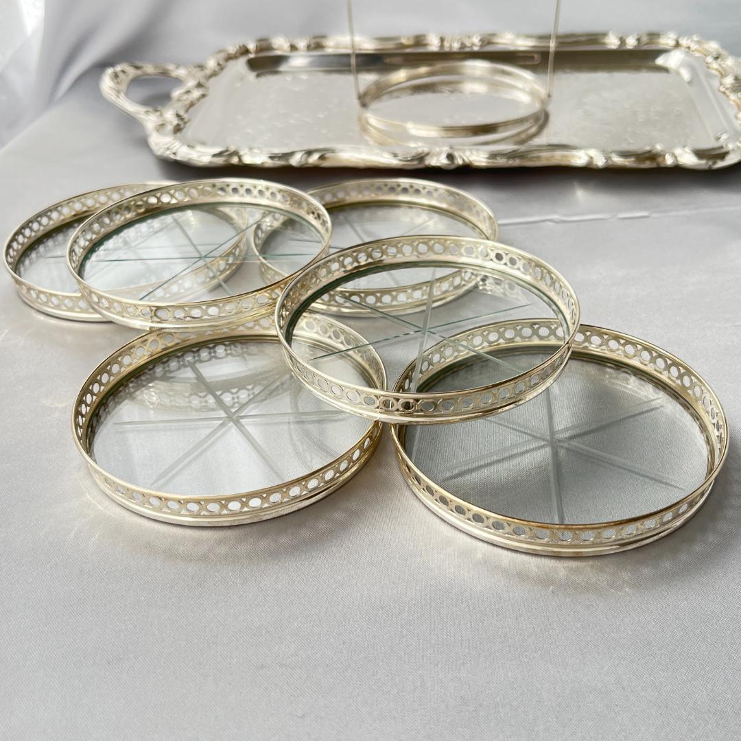 【Webster】【純銀 / ガラス】ワイングラスコースター 6枚 スターリング